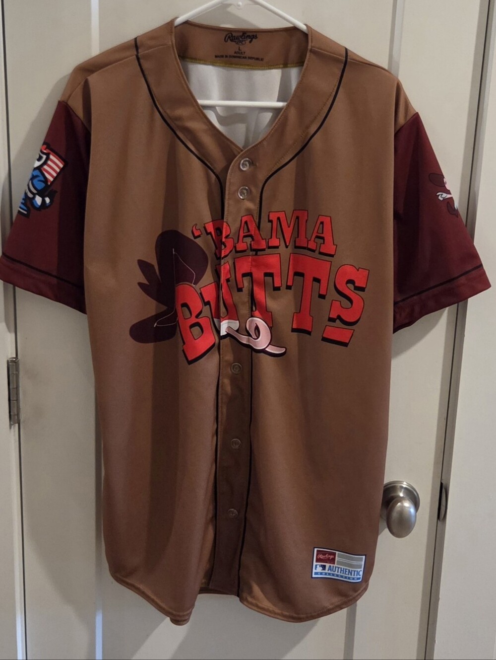 Rawlings Rocket City Trash Pandas Bama Butts Baseball Jersey - Size Large